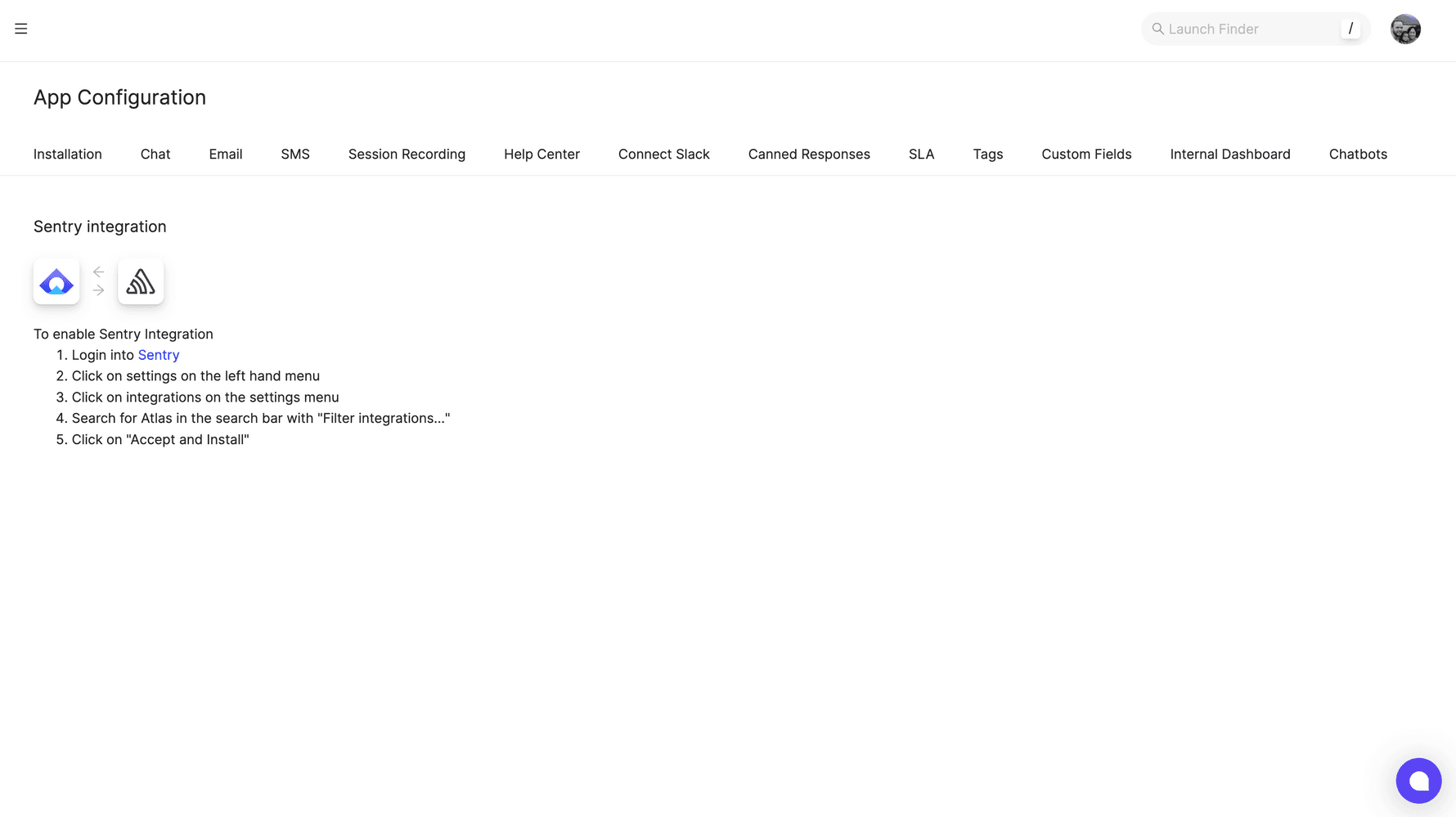 Installation flow for Sentry integration from Atlas